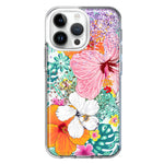 Apple iPhone 14 Pro Max Hawaiian Vibes Hibiscus Flowers Monstera Vacation Summer Hybrid Protective Phone Case Cover