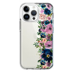 Apple iPhone 14 Pro Max Navy Blue Summer Watercolor Floral Classic Purple Flowers Hybrid Protective Phone Case Cover