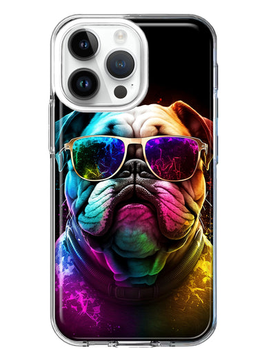 Apple iPhone 14 Pro Max Neon Rainbow Glow Bulldog Hybrid Protective Phone Case Cover