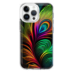 Apple iPhone 15 Pro Max Neon Rainbow Glow Peacock Feather Hybrid Protective Phone Case Cover