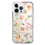 Apple iPhone 15 Pro Peach Meadow Wildflowers Butterflies Bees Watercolor Floral Hybrid Protective Phone Case Cover