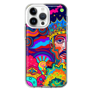 Apple iPhone 15 Pro Neon Rainbow Psychedelic Indie Hippie Indie King Hybrid Protective Phone Case Cover
