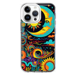 Apple iPhone 14 Pro Max Neon Rainbow Psychedelic Indie Hippie Indie Moon Hybrid Protective Phone Case Cover