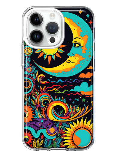 Apple iPhone 15 Pro Max Neon Rainbow Psychedelic Indie Hippie Indie Moon Hybrid Protective Phone Case Cover