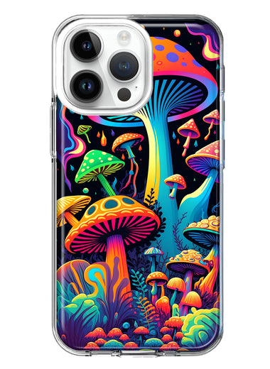 Apple iPhone 14 Pro Max Neon Rainbow Psychedelic Indie Hippie Mushrooms Hybrid Protective Phone Case Cover