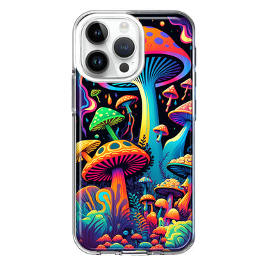 Apple iPhone 15 Pro Neon Rainbow Psychedelic Indie Hippie Mushrooms Hybrid Protective Phone Case Cover