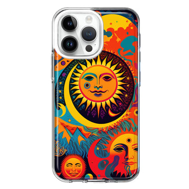 Apple iPhone 15 Pro Neon Rainbow Psychedelic Indie Hippie Sun Moon Hybrid Protective Phone Case Cover