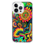 Apple iPhone 14 Pro Max Neon Rainbow Psychedelic Indie Hippie Sunflowers Hybrid Protective Phone Case Cover