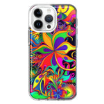 Apple iPhone 14 Pro Max Neon Rainbow Psychedelic Hippie Wild Flowers Hybrid Protective Phone Case Cover