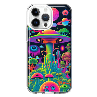 Apple iPhone 14 Pro Max Neon Rainbow Psychedelic UFO Alien Planet Hybrid Protective Phone Case Cover
