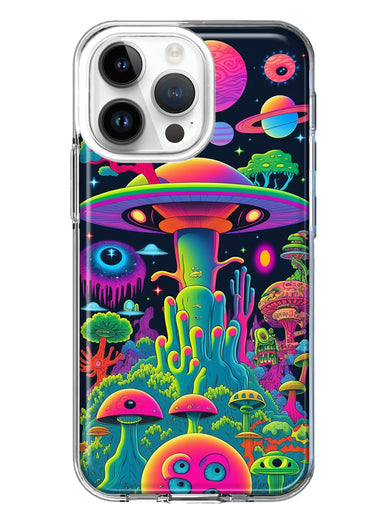 Apple iPhone 15 Pro Neon Rainbow Psychedelic UFO Alien Planet Hybrid Protective Phone Case Cover
