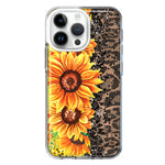 Apple iPhone 15 Pro Yellow Summer Sunflowers Brown Leopard Honeycomb Hybrid Protective Phone Case Cover