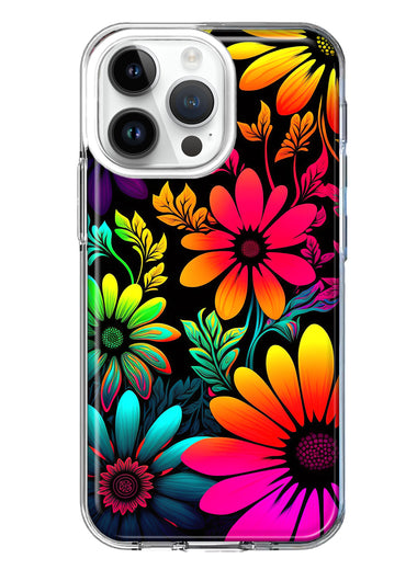 Apple iPhone 14 Pro Max Neon Rainbow Glow Colorful Abstract Flowers Floral Hybrid Protective Phone Case Cover