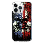 Apple iPhone 14 Pro Max American USA Flag Skulls Blue Red Double Layer Phone Case Cover