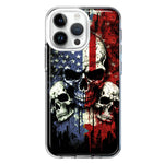 Apple iPhone 15 Pro Max American USA Flag Skulls Blue Red Double Layer Phone Case Cover