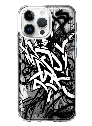 Apple iPhone 15 Pro Black White Urban Graffiti Hybrid Protective Phone Case Cover