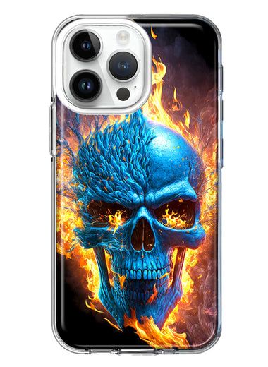 Apple iPhone 15 Pro Blue Flaming Skull Burning Fire Double Layer Phone Case Cover