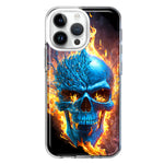 Apple iPhone 15 Pro Max Blue Flaming Skull Burning Fire Double Layer Phone Case Cover
