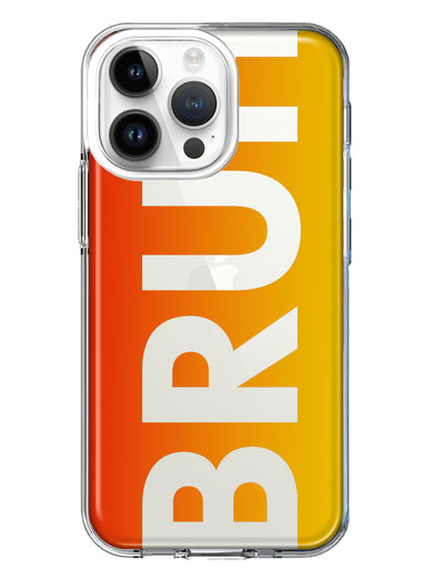 Apple iPhone 14 Pro Max Orange Red Clear Funny Text Quote Bruh Hybrid Protective Phone Case Cover