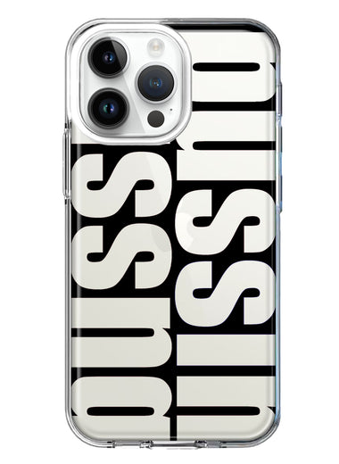 Apple iPhone 14 Pro Max Black Clear Funny Text Quote Bussin Hybrid Protective Phone Case Cover
