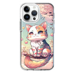 Apple iPhone 15 Pro Kawaii Manga Pink Cherry Blossom Cute Cat Hybrid Protective Phone Case Cover
