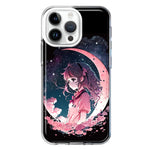 Apple iPhone 15 Pro Max Kawaii Manga Pink Cherry Blossom Dreaming Moon Girl Hybrid Protective Phone Case Cover