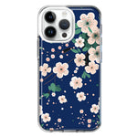 Apple iPhone 15 Pro Max Kawaii Japanese Pink Cherry Blossom Navy Blue Hybrid Protective Phone Case Cover