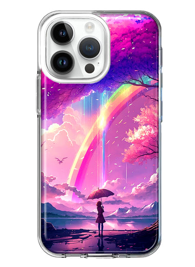 Apple iPhone 14 Pro Max Kawaii Manga Pink Cherry Blossom Japanese Rainbow Girl Hybrid Protective Phone Case Cover