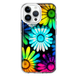 Apple iPhone 14 Pro Max Neon Rainbow Daisy Glow Colorful Daisies Baby Blue Pink Yellow White Double Layer Phone Case Cover