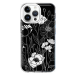 Apple iPhone 14 Pro Max Line Drawing Art White Floral Flowers Hybrid Protective Phone Case Cover