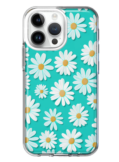 Apple iPhone 15 Pro Max Turquoise Teal White Daisies Cute Daisy Polka Dots Double Layer Phone Case Cover