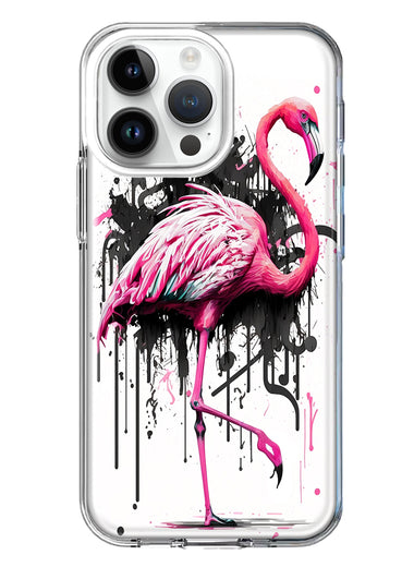 Apple iPhone 14 Pro Max Pink Flamingo Painting Graffiti Hybrid Protective Phone Case Cover