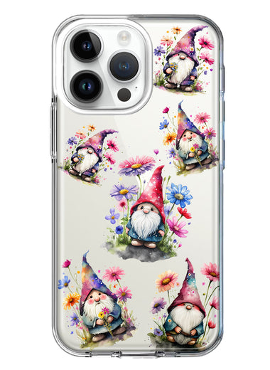 Apple iPhone 14 Pro Max Cute Pink Purple Cosmos Flowers Gnomes Spring Floral Double Layer Phone Case Cover