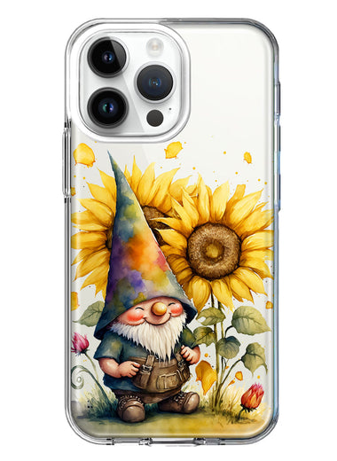Apple iPhone 15 Pro Cute Gnome Sunflowers Clear Hybrid Protective Phone Case Cover
