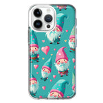 Apple iPhone 15 Pro Max Turquoise Pink Hearts Gnomes Hybrid Protective Phone Case Cover