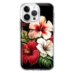 Apple iPhone 15 Pro Max Pink Red Hibiscus Wild Flowers Floral Hybrid Protective Phone Case Cover