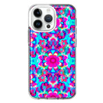 Apple iPhone 15 Pro Pink Blue Vintage Hippie Tie Dye Flowers Hybrid Protective Phone Case Cover