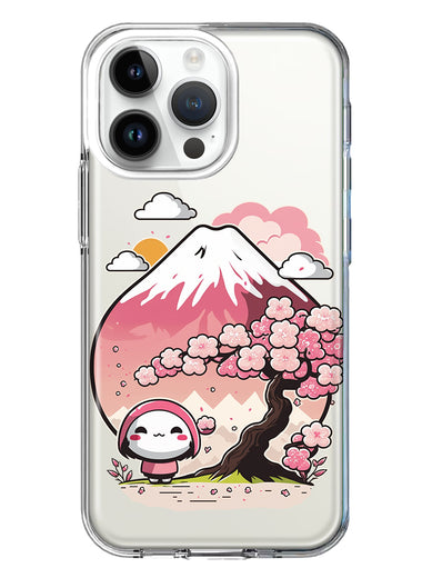 Apple iPhone 14 Pro Max Kawaii Manga Pink Cherry Blossom Fuji Mountain Mochi Girl Hybrid Protective Phone Case Cover