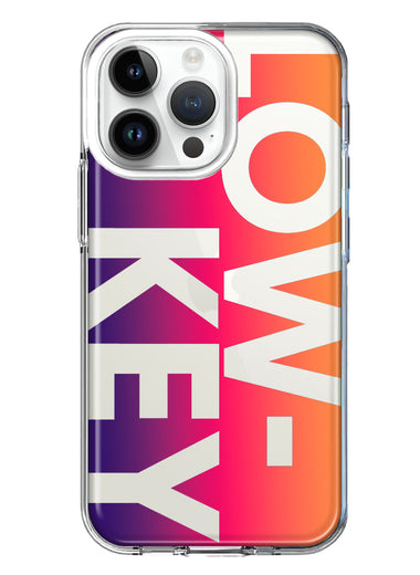 Apple iPhone 15 Pro Purple Pink Orange Clear Funny Text Quote Low Key Hybrid Protective Phone Case Cover