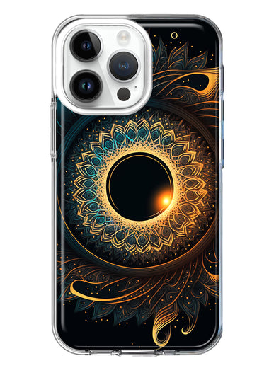 Apple iPhone 14 Pro Max Mandala Geometry Abstract Eclipse Pattern Hybrid Protective Phone Case Cover