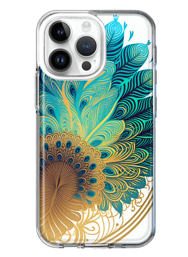 Apple iPhone 14 Pro Max Mandala Geometry Abstract Peacock Feather Pattern Hybrid Protective Phone Case Cover