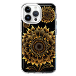 Apple iPhone 15 Pro Max Mandala Geometry Abstract Sunflowers Pattern Hybrid Protective Phone Case Cover