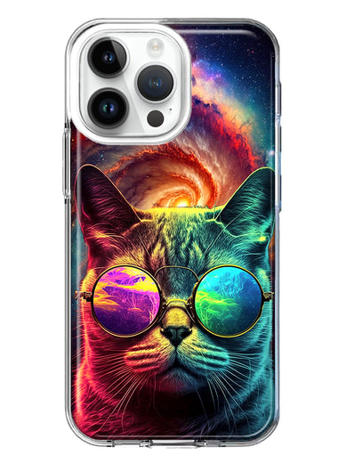 Apple iPhone 14 Pro Max Neon Rainbow Galaxy Cat Hybrid Protective Phone Case Cover