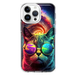 Apple iPhone 15 Pro Neon Rainbow Galaxy Cat Hybrid Protective Phone Case Cover