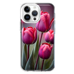 Apple iPhone 14 Pro Max Pink Tulip Flowers Floral Hybrid Protective Phone Case Cover