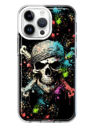 Apple iPhone 15 Pro Fantasy Paint Splash Pirate Skull Hybrid Protective Phone Case Cover