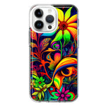 Apple iPhone 15 Pro Max Neon Rainbow Psychedelic Trippy Hippie Daisy Flowers Hybrid Protective Phone Case Cover