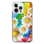 Apple iPhone 15 Pro Max Colorful Rainbow Daisies Blue Pink White Green Double Layer Phone Case Cover