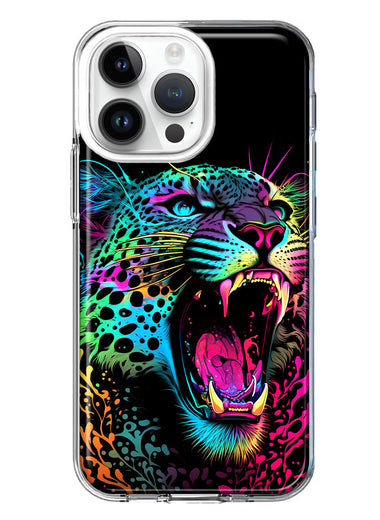 Apple iPhone 15 Pro Neon Rainbow Glow Colorful Leopard Hybrid Protective Phone Case Cover