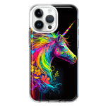 Apple iPhone 15 Pro Neon Rainbow Glow Unicorn Floral Hybrid Protective Phone Case Cover